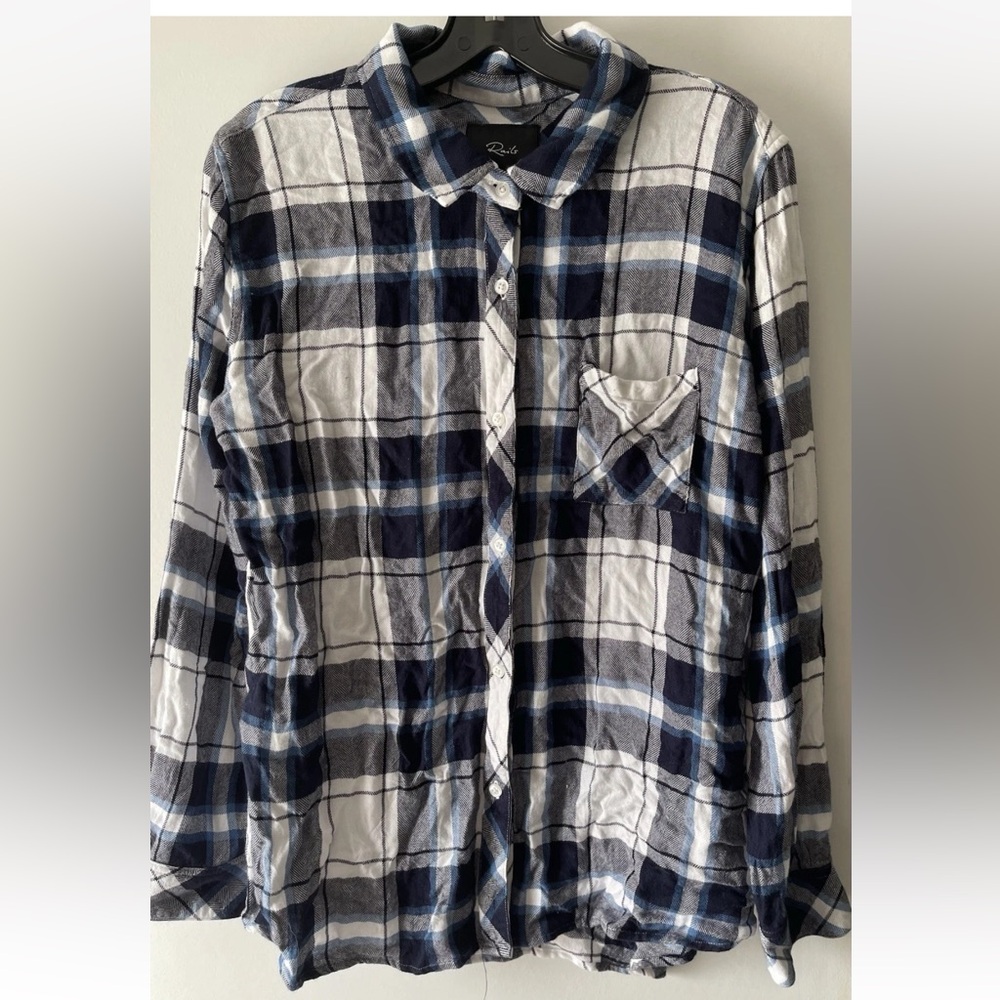 RAILS SOFT FLANNEL L/S BUTTON FRONT SHIRT-HUNTER PLAID BLUES/WHITE LADIES SZ XL